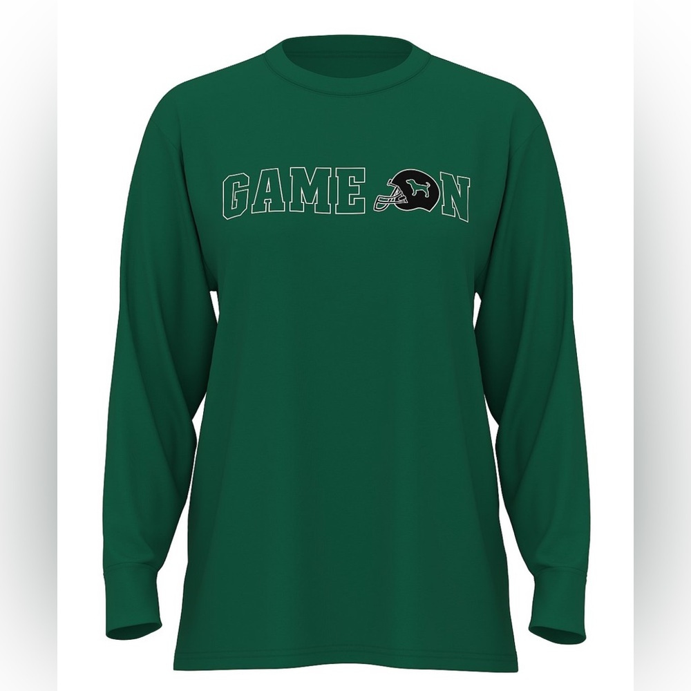 PINK Victoria's Secret Green Game On Long Sleeve Cotton Tee-Size Large NWT💚